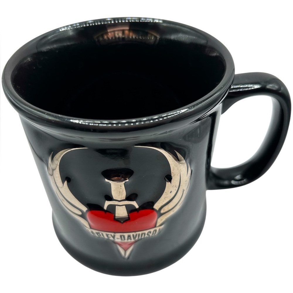 Harley Davidson Viking Raised 3D Heart & Dagger  Black Coffee Mug Cup - Picture 2 of 6